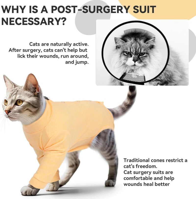 T'CHAQUE Cat Surgery Recovery Suit, Anti-Licking Onesie for Post-Spay/Neuter Abdominal Wound, Cat Recovery Suit with Adjustable Drawstring Collar - Long Sleeve Kitten Surgical Onesie, Orange, S - Image 4